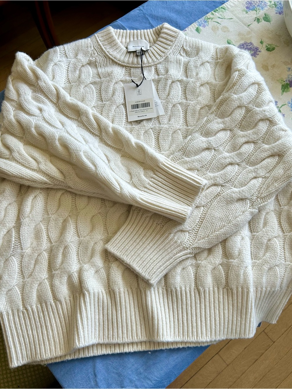 Reformation Cream Cable-Knit Crewneck Sweater